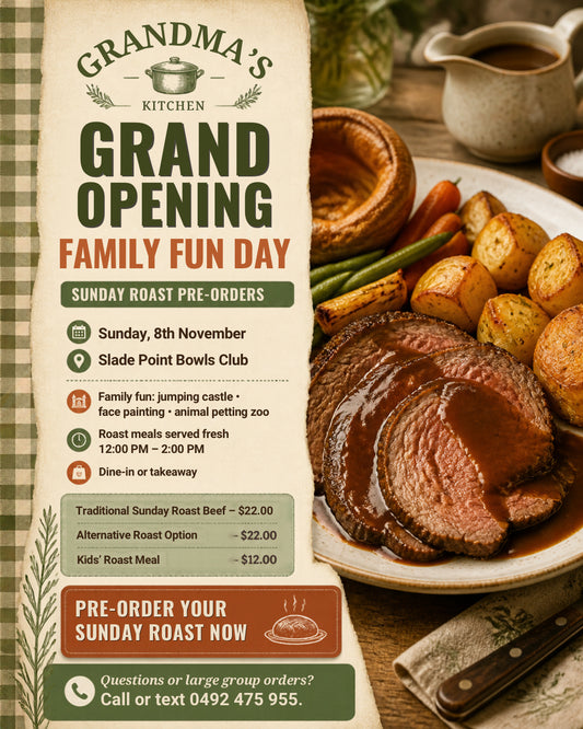 Grand Opening Family Fun Day Sunday Roast Pre-Orders!